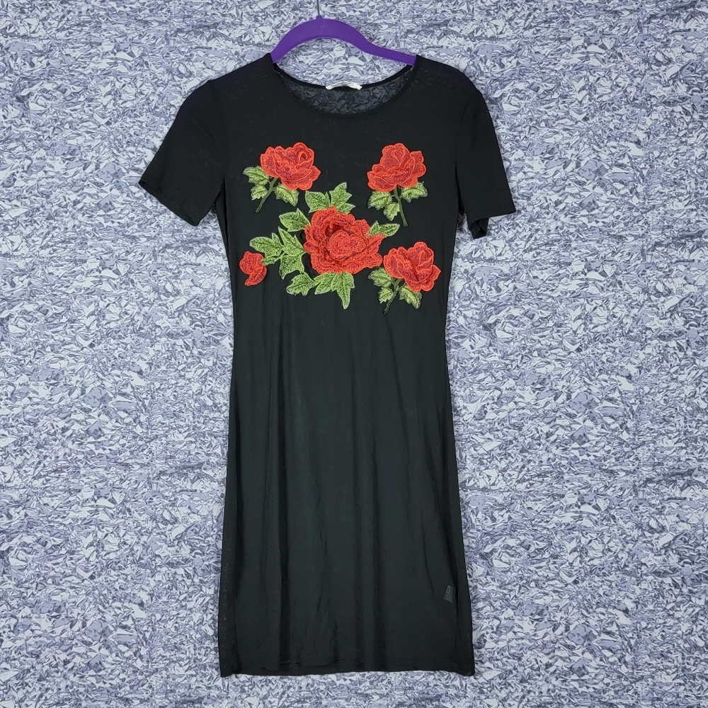 Sheer Black Dress with Embroidered Roses